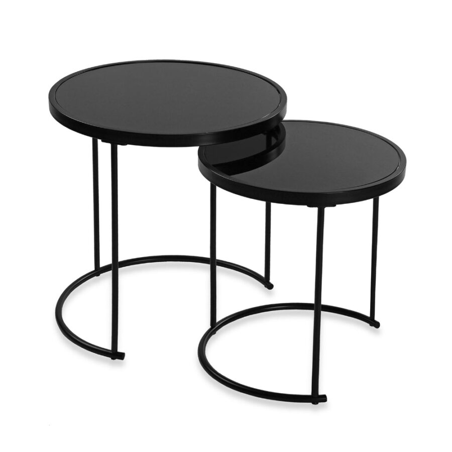 set 2 mesas cristal negro