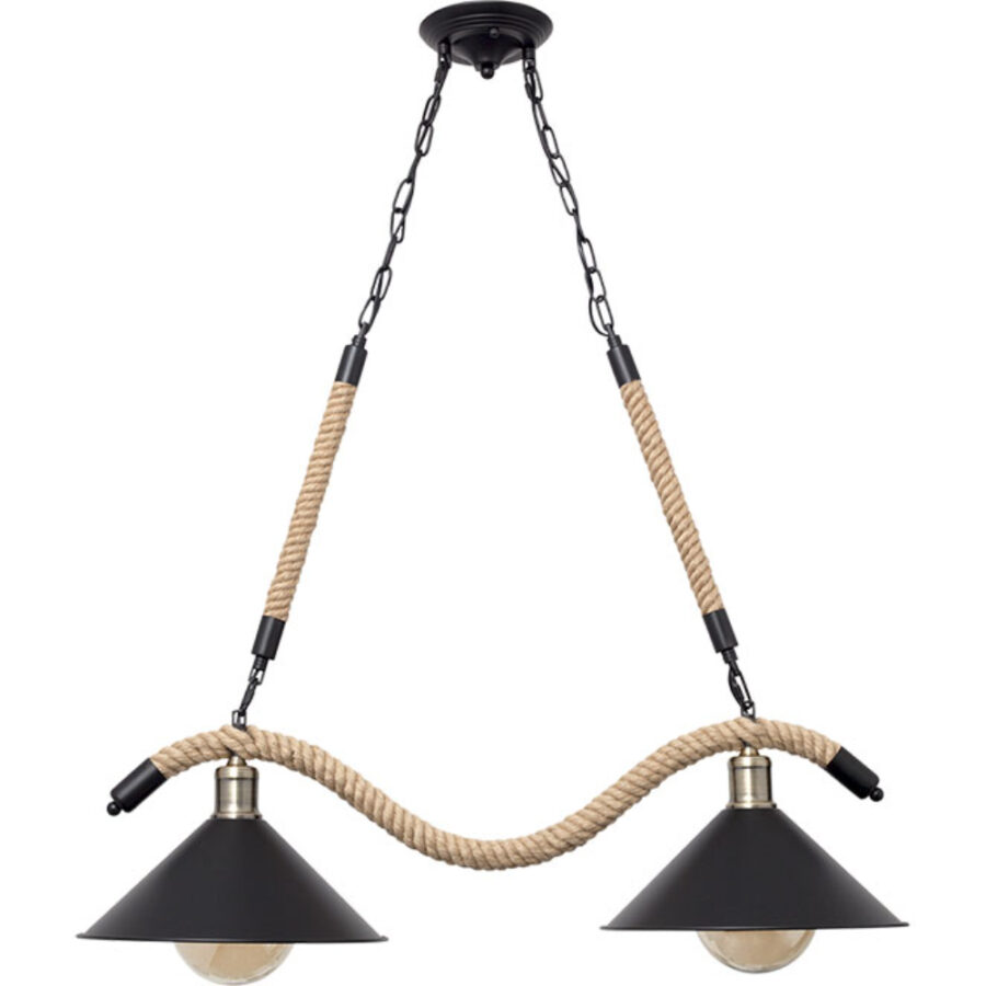 Lámpara de cuerda y metal negro