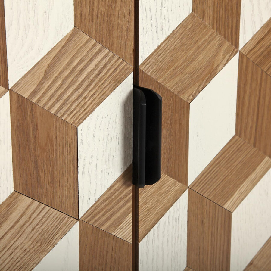 Cómoda de madera con 2 cajones y un dibujo geométrico