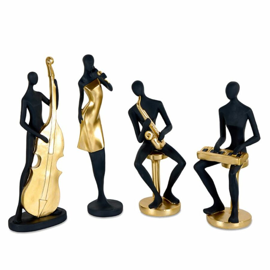 Figuras de músicos de resina negro y dorado