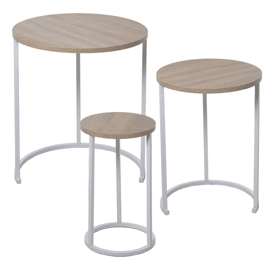 Set 3 mesas madera y metal