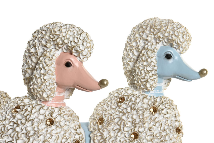 Figura de perro resina azul y rosa