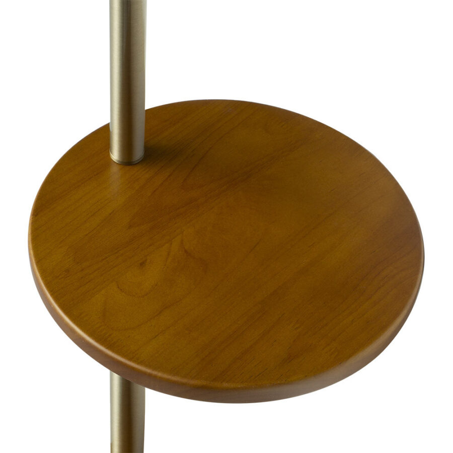 Lámpara de pie con mesa madera y cuero