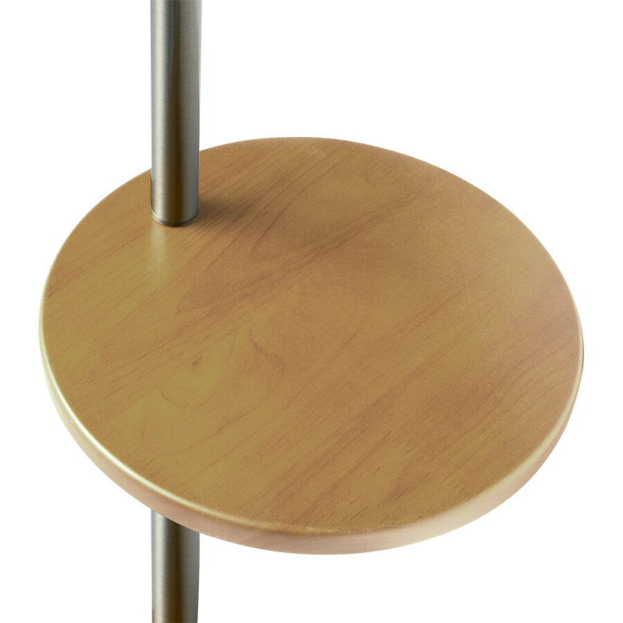 Lámpara de pie con mesa madera y níquel