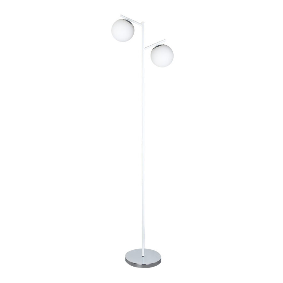 Lámpara de suelo blanco y cromo con 2 bolas