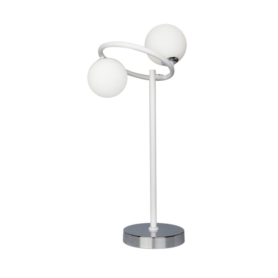 Lámpara de mesa blanco y cromo con 2 bolas