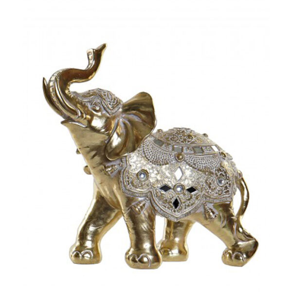 Figura de elefante dorado con piedras