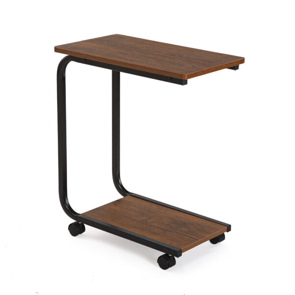 Mesa auxiliar madera y metal negro con ruedas