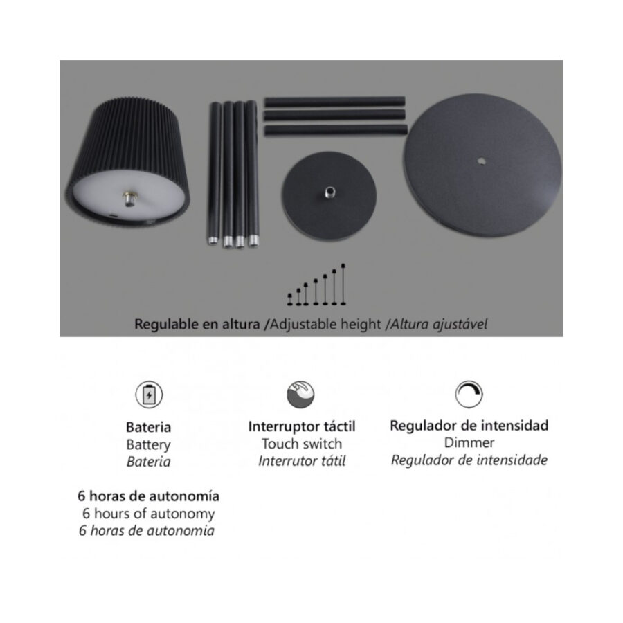 Lámpara pie/sobremesa recargable blanca
