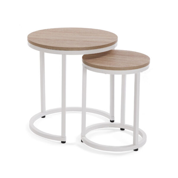 Set dos mesas madera y metal blanco