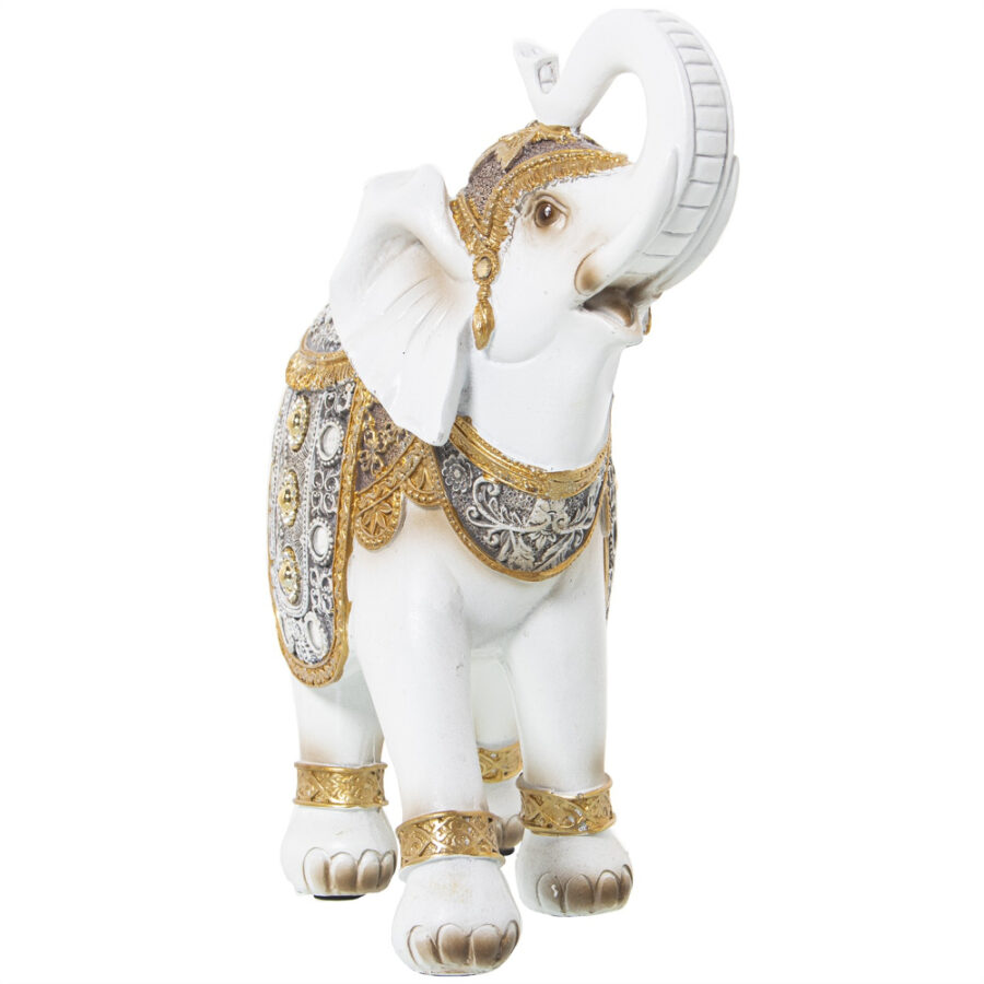 Figura Resina Elefante Grande Blanco y Dorado - Imagen 2