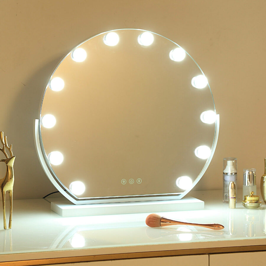 Espejo tocador redondo12 luces led con soporte - Imagen 2